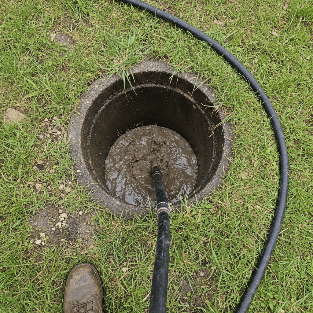 Hochdruckspülgerät im Einsatz an einem Revisionsschacht